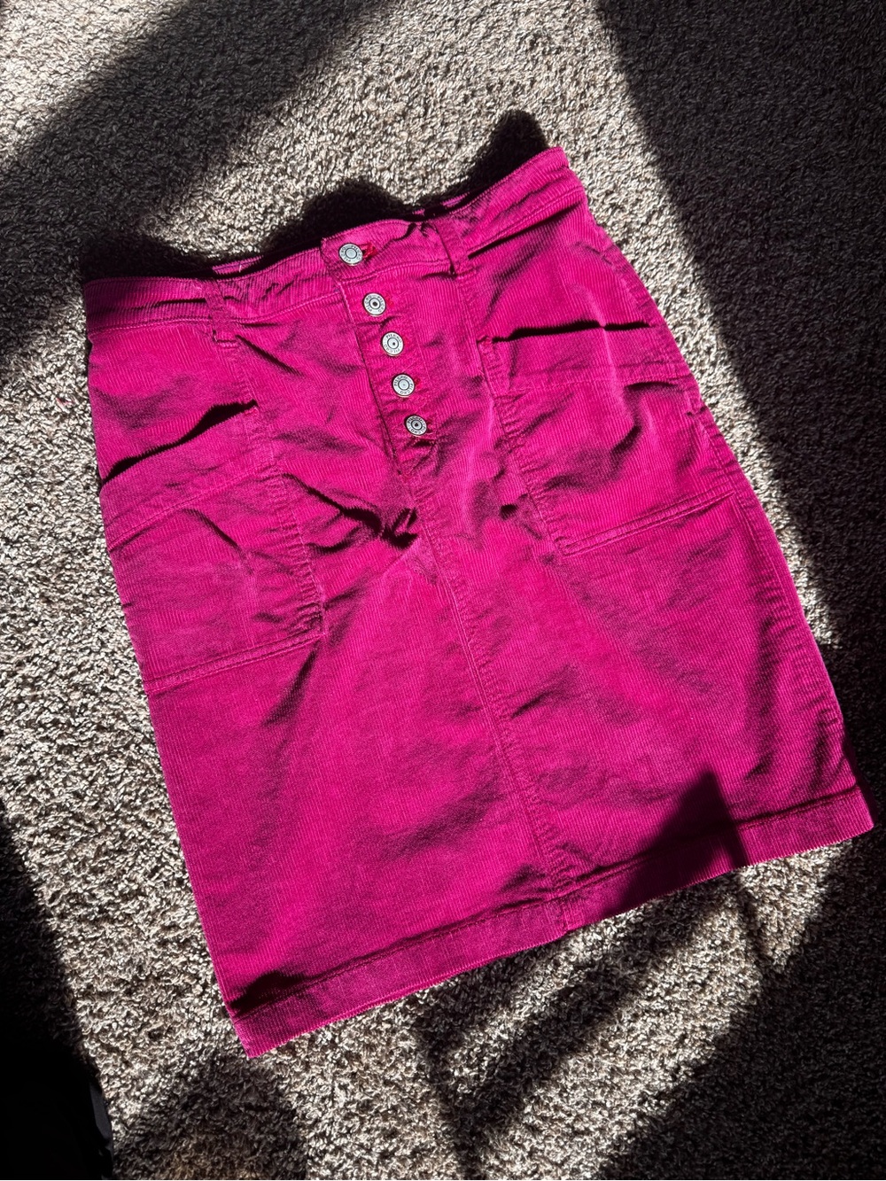 Anthropologie Magenta Button-Front Corduroy Mini Skirt
